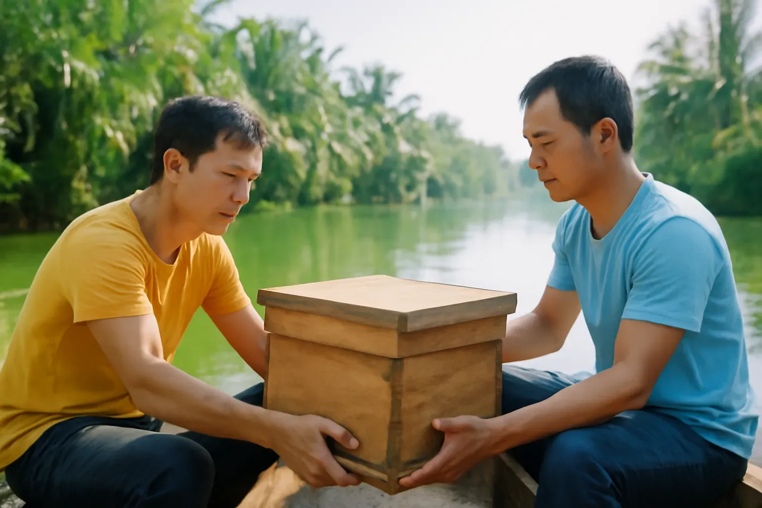 Chở tổ ong đen bằng ghe, xuồng: kê thùng khỏi lắc