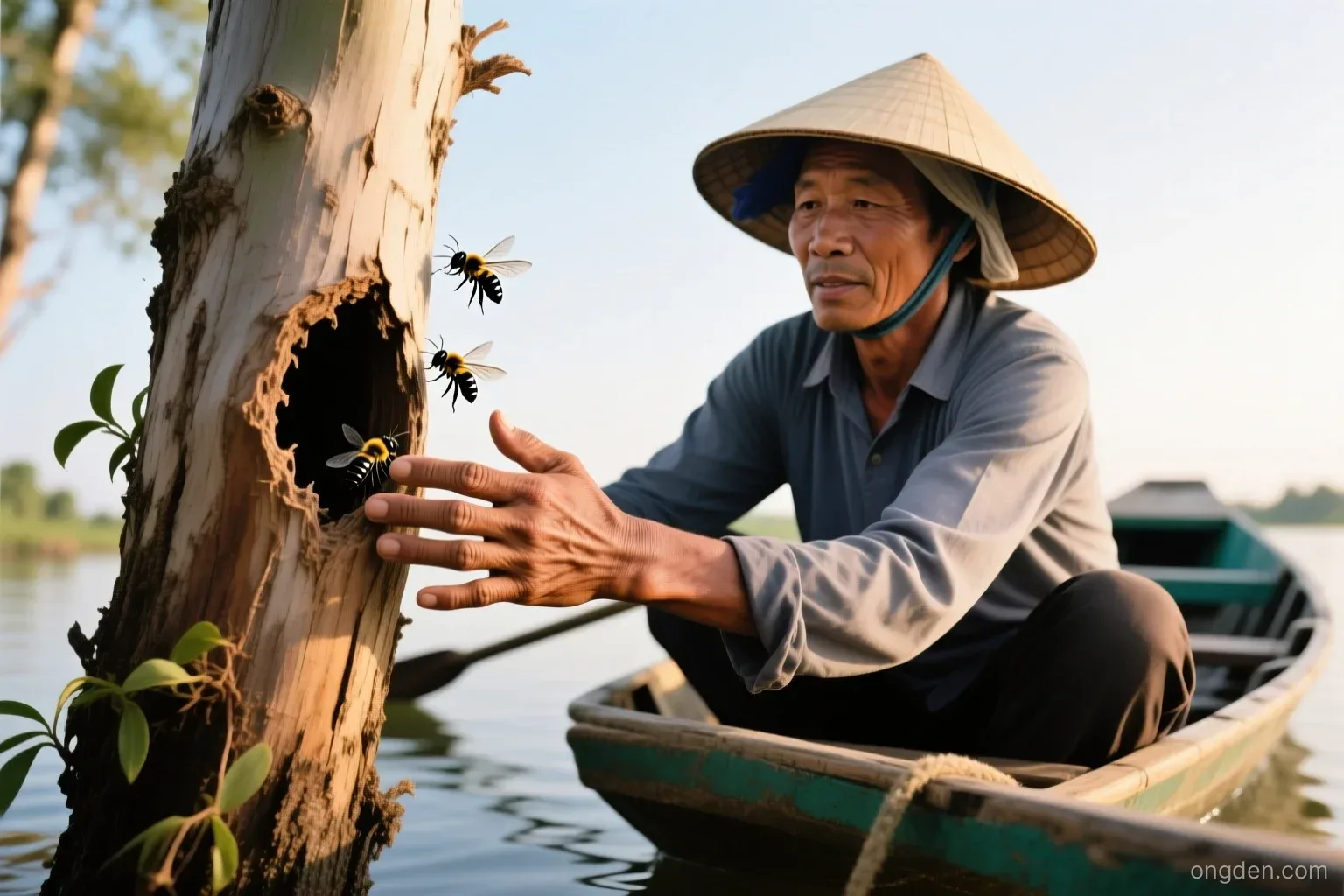 Ong đen rừng tràm U Minh: tổ trong gốc tràm